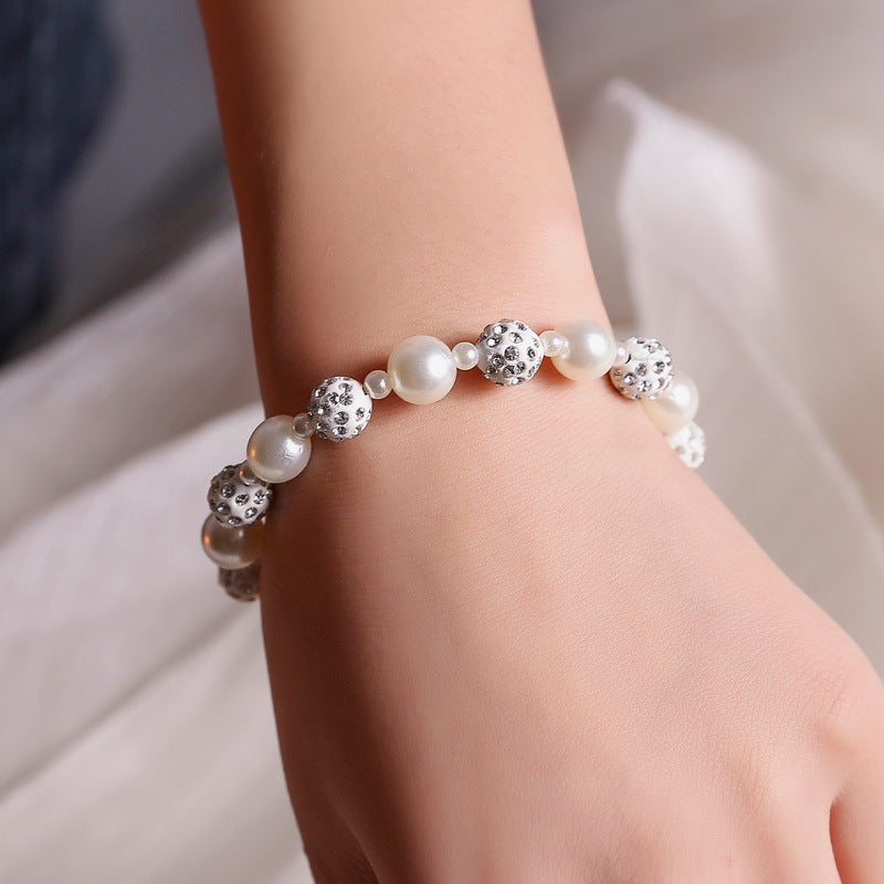 Women's Korean Simple Pearl Rhinestone Ball Beaded Bracelet