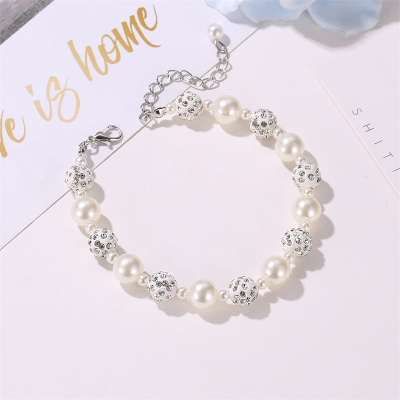 Women's Korean Simple Pearl Rhinestone Ball Beaded Bracelet