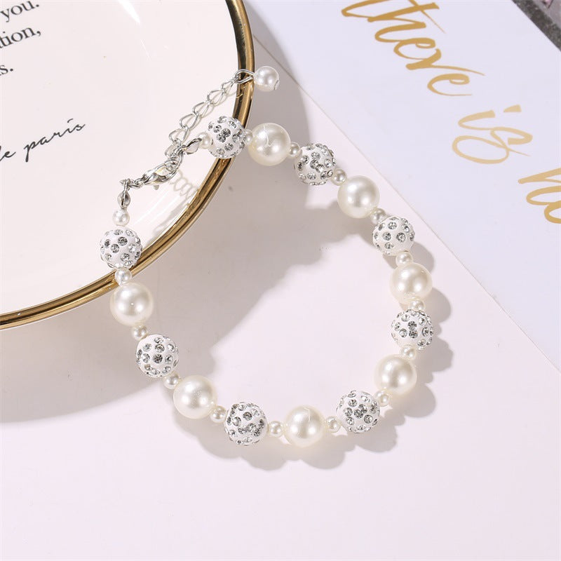 Women's Korean Simple Pearl Rhinestone Ball Beaded Bracelet