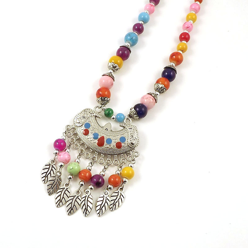 Ethnic Tibetan Colorful Beads Female Phoenix Necklace