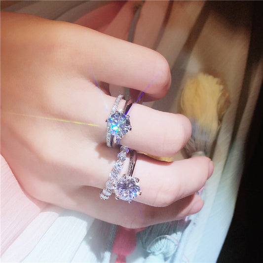 Women's Sier Single Row Joint Thin Rhinestone Zircon Rose Rings