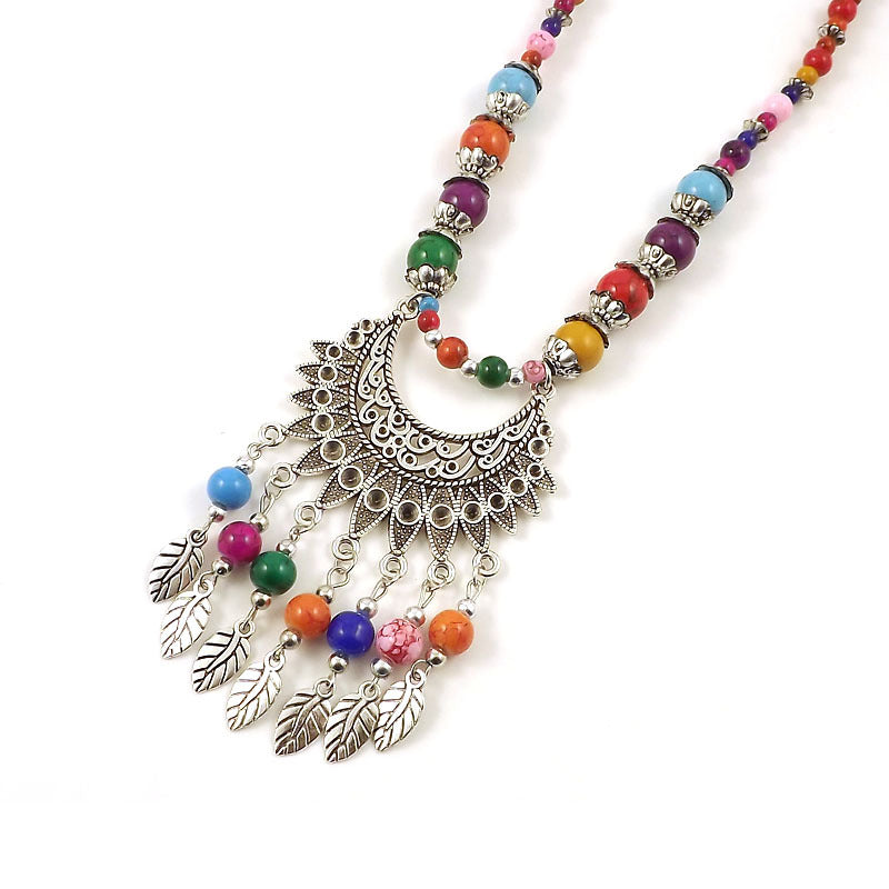 Ethnic Tibetan Colorful Beads Female Phoenix Necklace