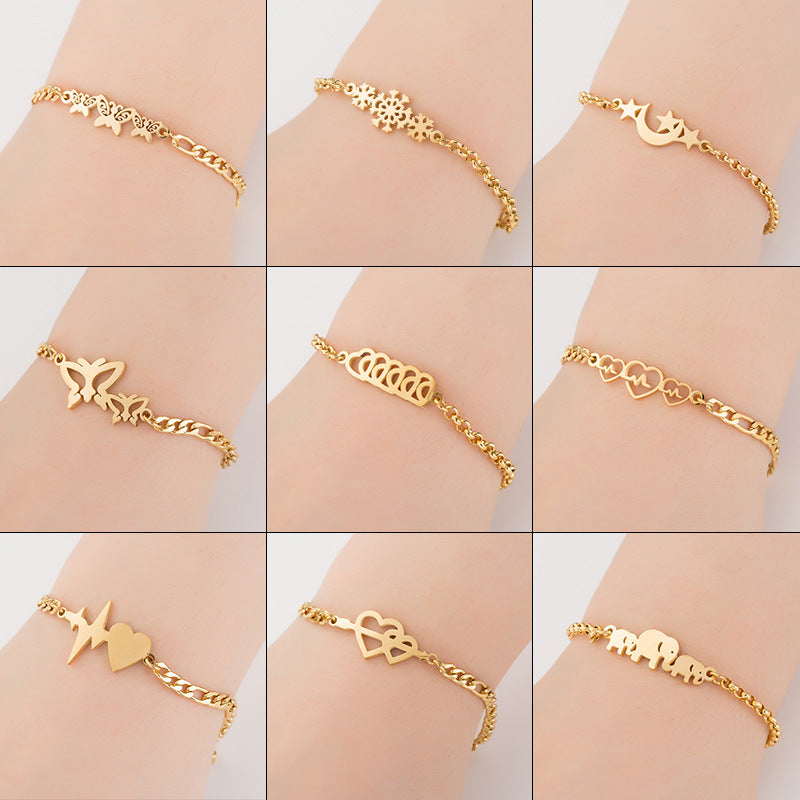 Women's Steel Butterfly Christmas Female Snowflake Elephant Love Bracelets