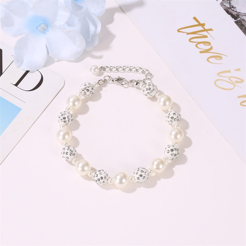 Women's Korean Simple Pearl Rhinestone Ball Beaded Bracelet