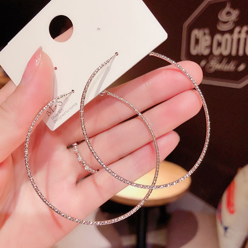 Metal Big Circle Bright Gold Frosted Ear Earrings