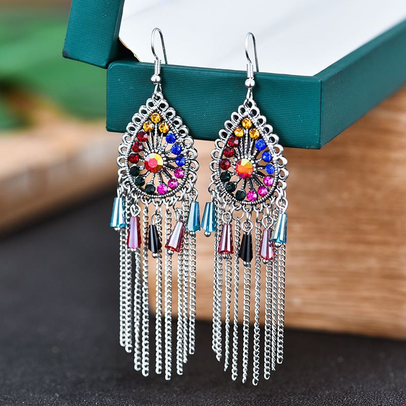 Creative Drop-shaped Jeweled Long Chinese Style Jewelry Earrings