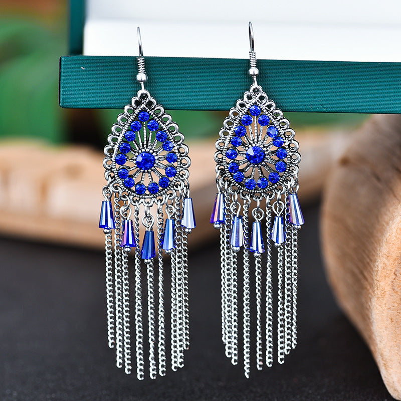 Creative Drop-shaped Jeweled Long Chinese Style Jewelry Earrings