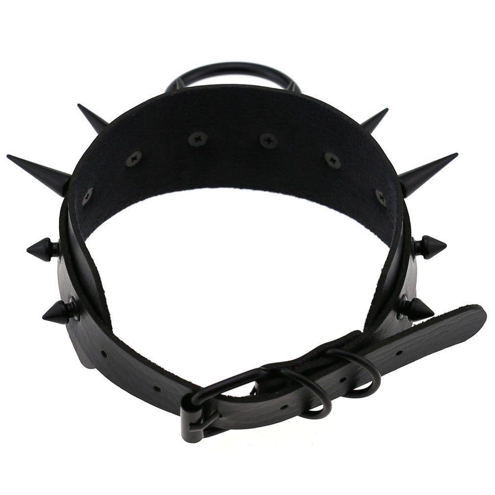 Punk Leather Black Nail Short Bar Nightclub Style Rivet Neck Collar