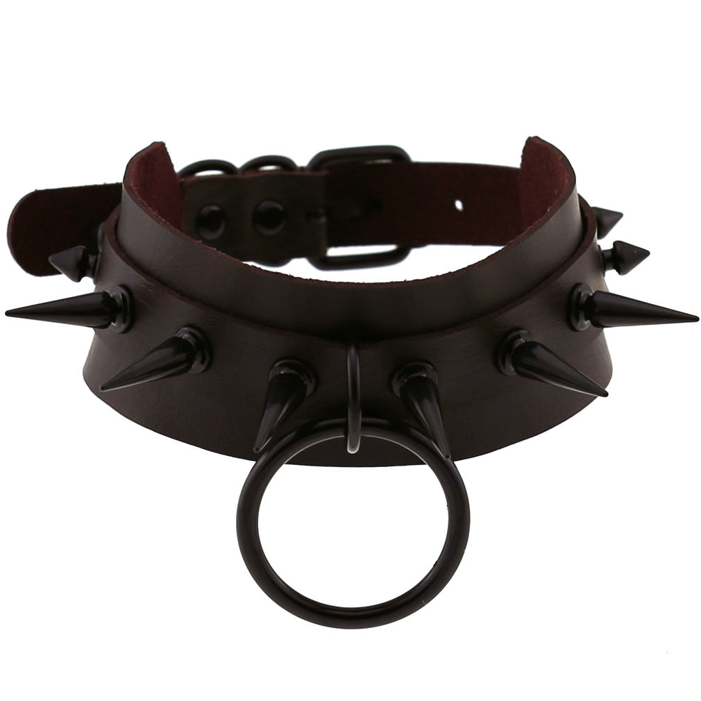 Punk Leather Black Nail Short Bar Nightclub Style Rivet Neck Collar