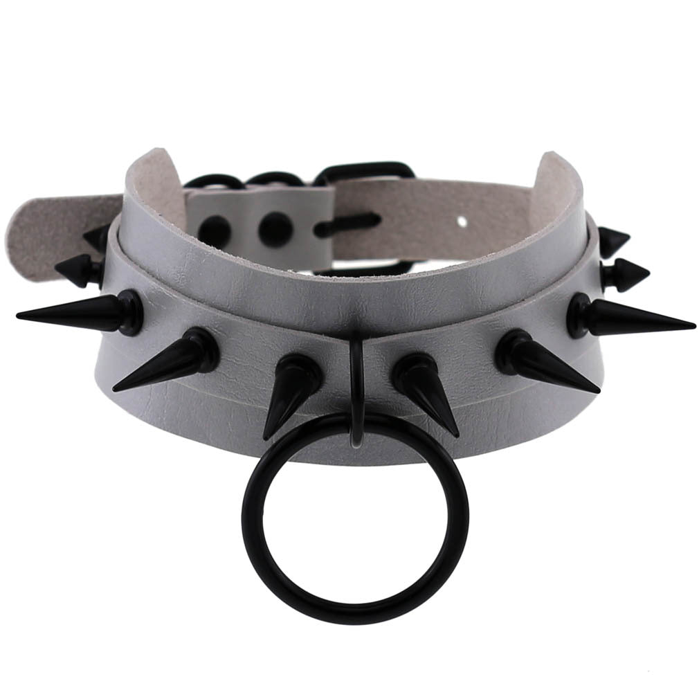 Punk Leather Black Nail Short Bar Nightclub Style Rivet Neck Collar
