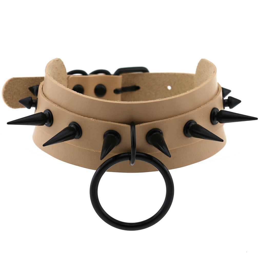 Punk Leather Black Nail Short Bar Nightclub Style Rivet Neck Collar