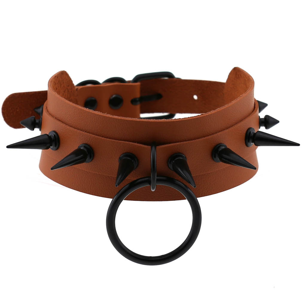 Punk Leather Black Nail Short Bar Nightclub Style Rivet Neck Collar