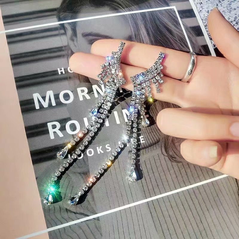 Sier Needle Country Long Tassel Fashion Earrings