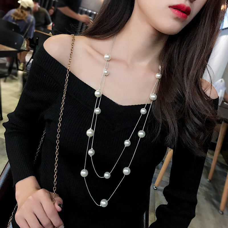 Women's Pearl Sweater Chain Long Personality Accessories Necklaces