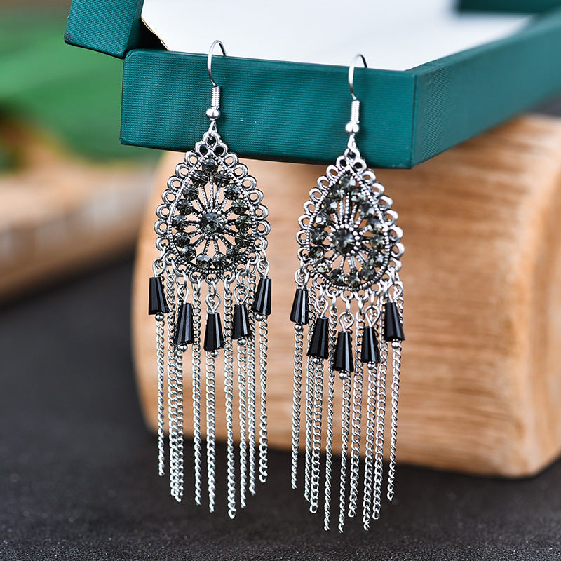 Creative Drop-shaped Jeweled Long Chinese Style Jewelry Earrings