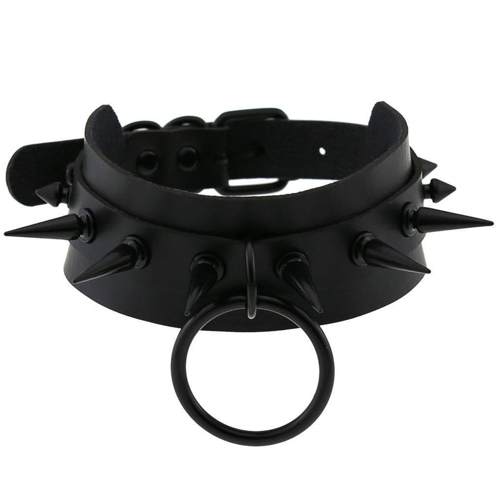 Punk Leather Black Nail Short Bar Nightclub Style Rivet Neck Collar