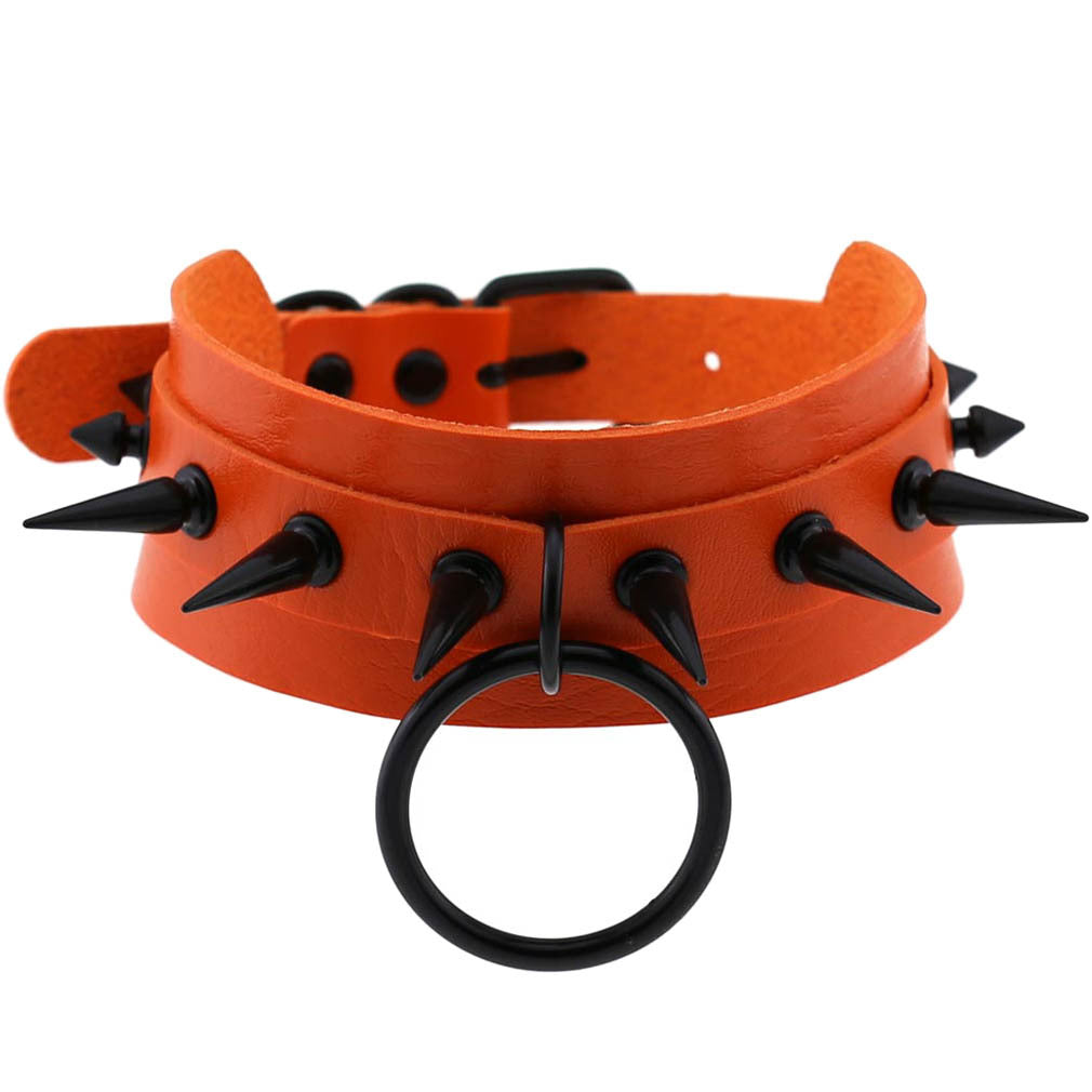 Punk Leather Black Nail Short Bar Nightclub Style Rivet Neck Collar