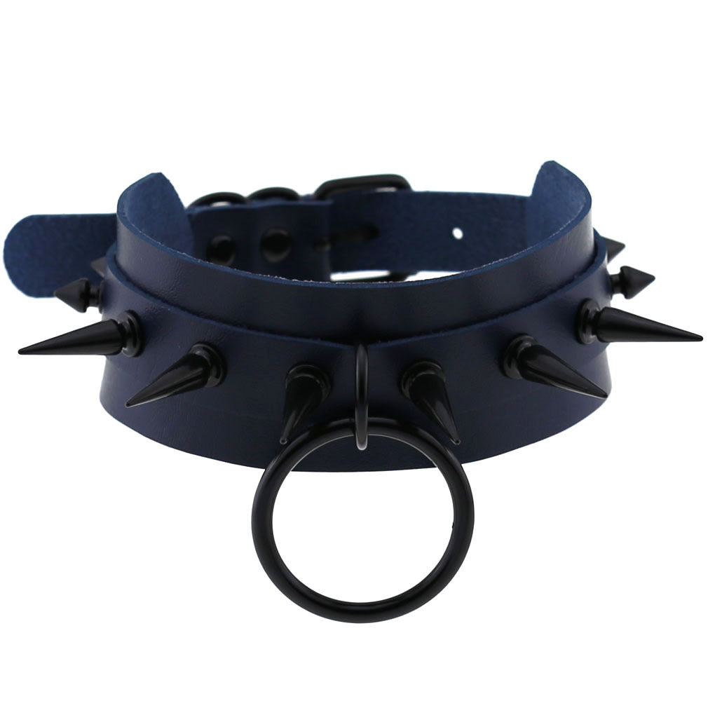 Punk Leather Black Nail Short Bar Nightclub Style Rivet Neck Collar