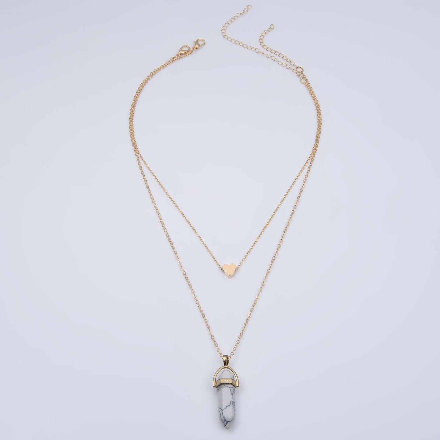 Women's Popular Hexagon Prism Double Layer Fashionable Golden Necklaces