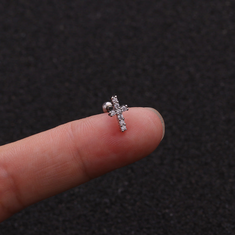 Cross Ear Bone Piercing Screw Crown Rings