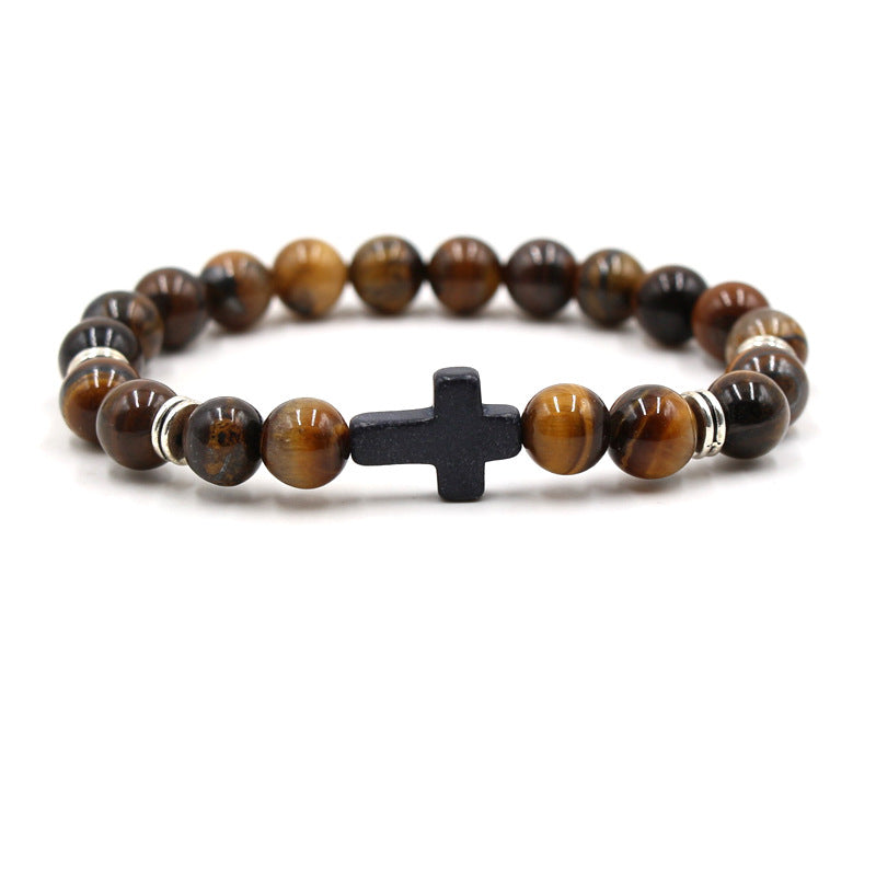 Natural Stone Black Cross Elastic Wire Mixed Bracelet