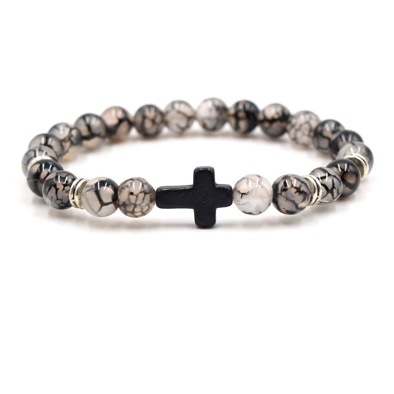 Natural Stone Black Cross Elastic Wire Mixed Bracelet