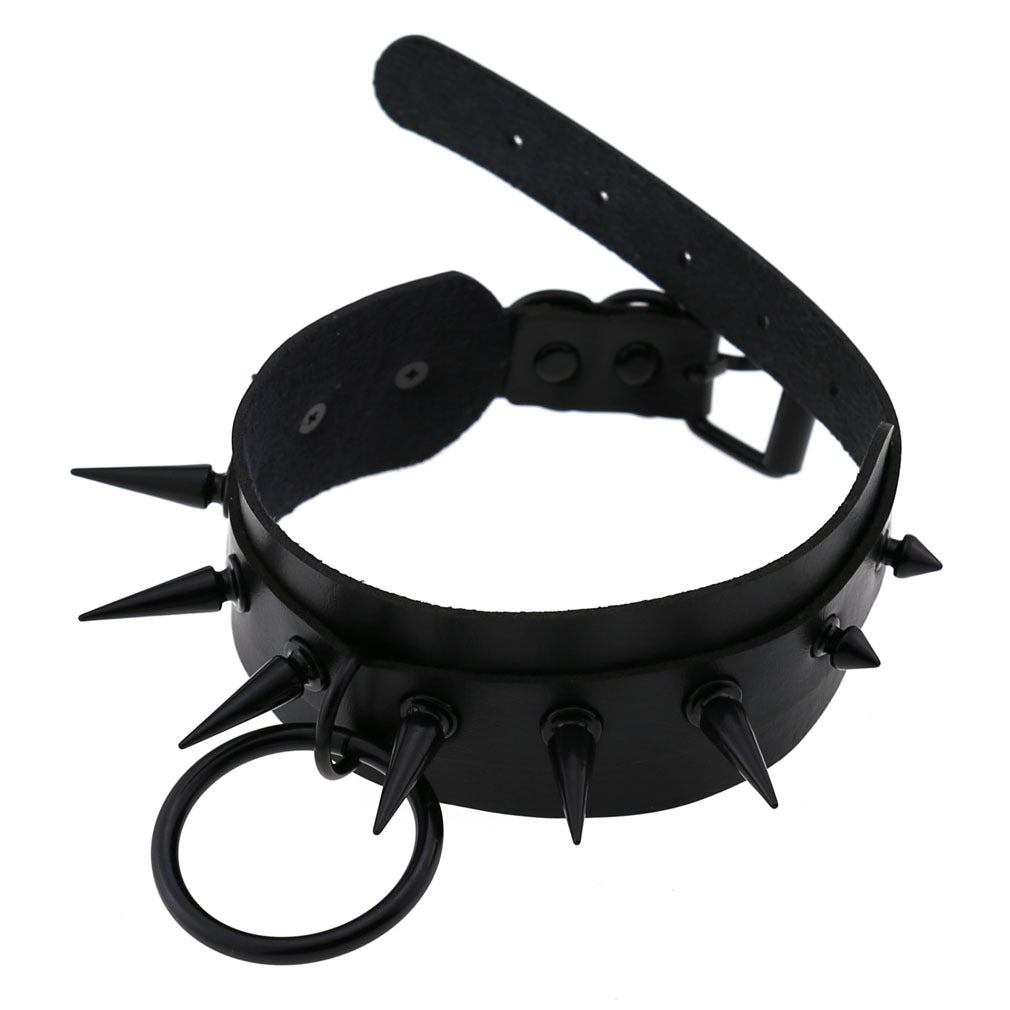 Punk Leather Black Nail Short Bar Nightclub Style Rivet Neck Collar