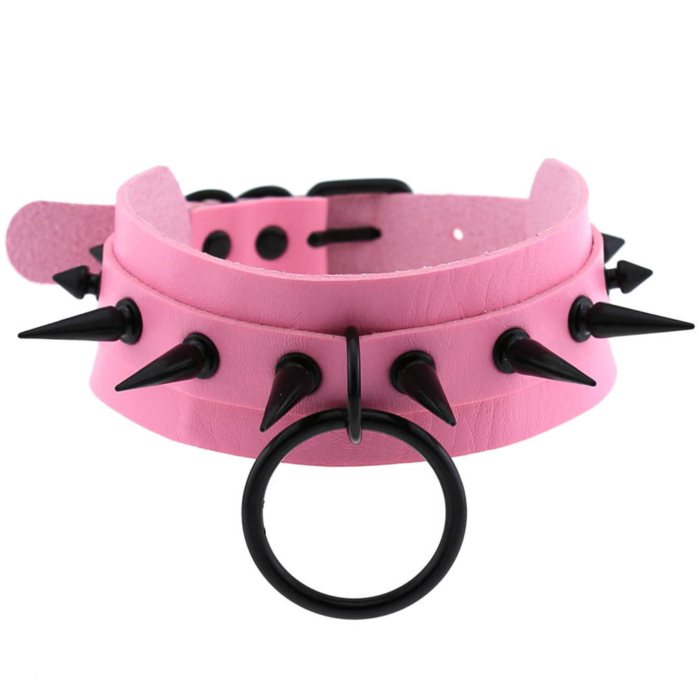Punk Leather Black Nail Short Bar Nightclub Style Rivet Neck Collar