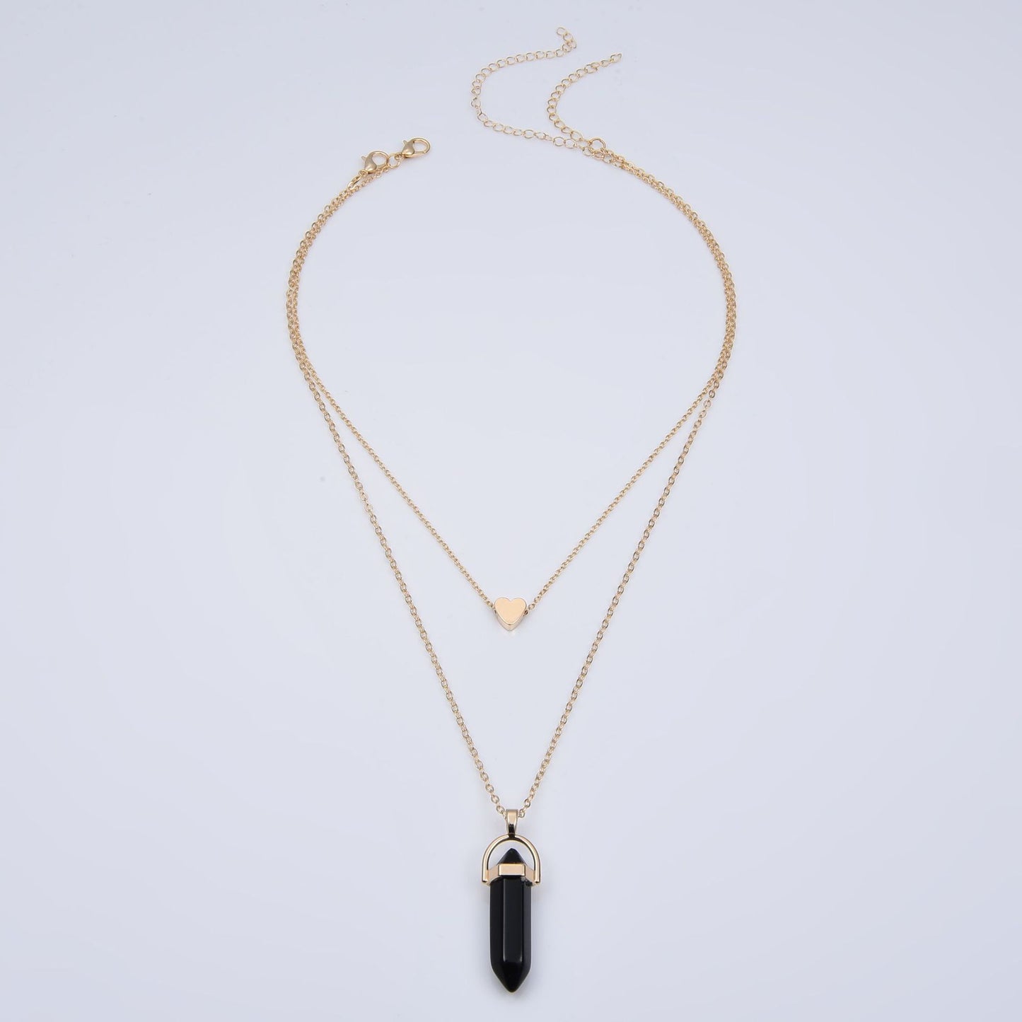 Women's Popular Hexagon Prism Double Layer Fashionable Golden Necklaces