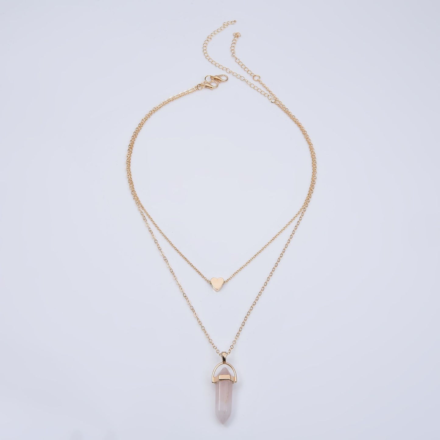 Women's Popular Hexagon Prism Double Layer Fashionable Golden Necklaces
