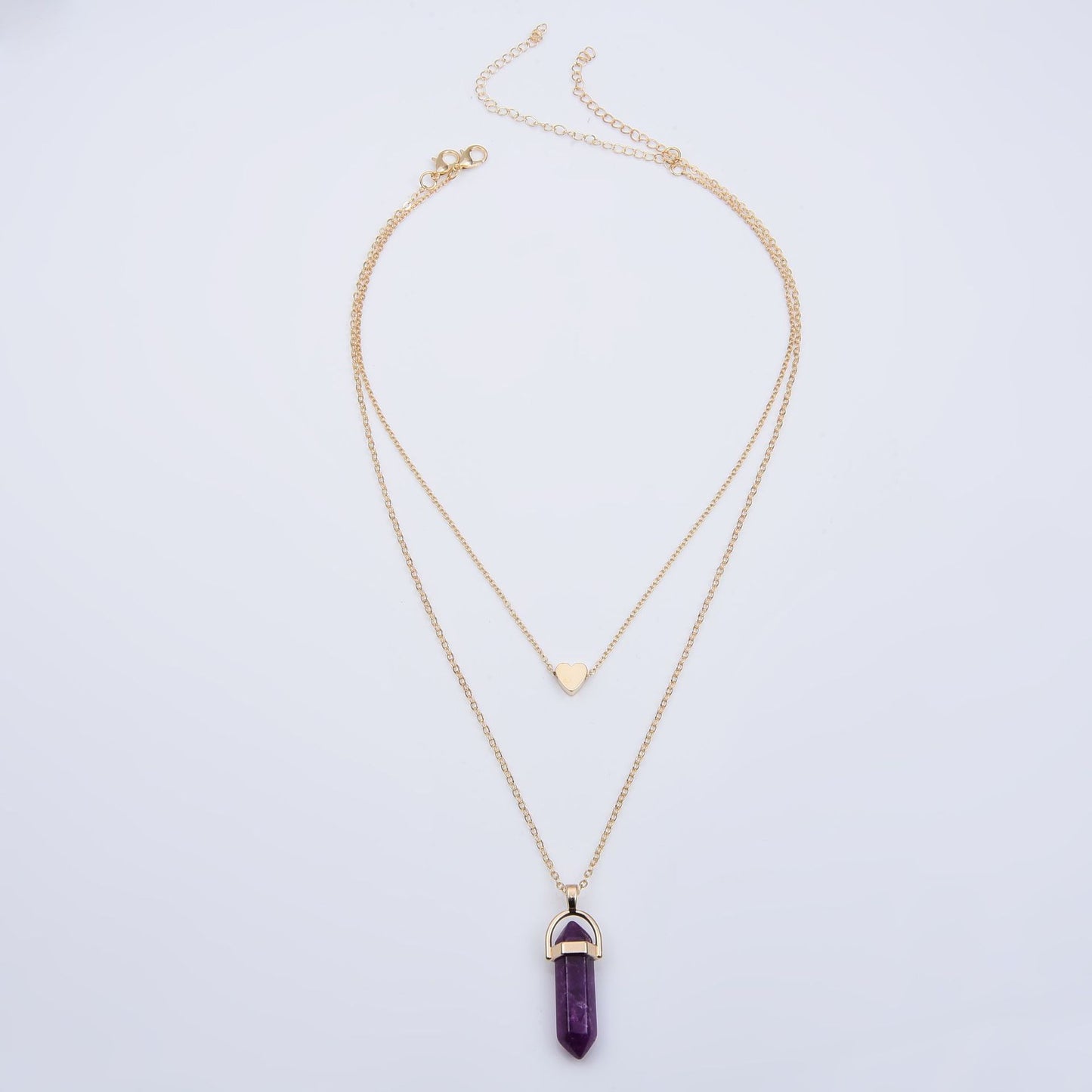 Women's Popular Hexagon Prism Double Layer Fashionable Golden Necklaces