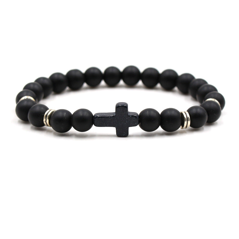 Natural Stone Black Cross Elastic Wire Mixed Bracelet