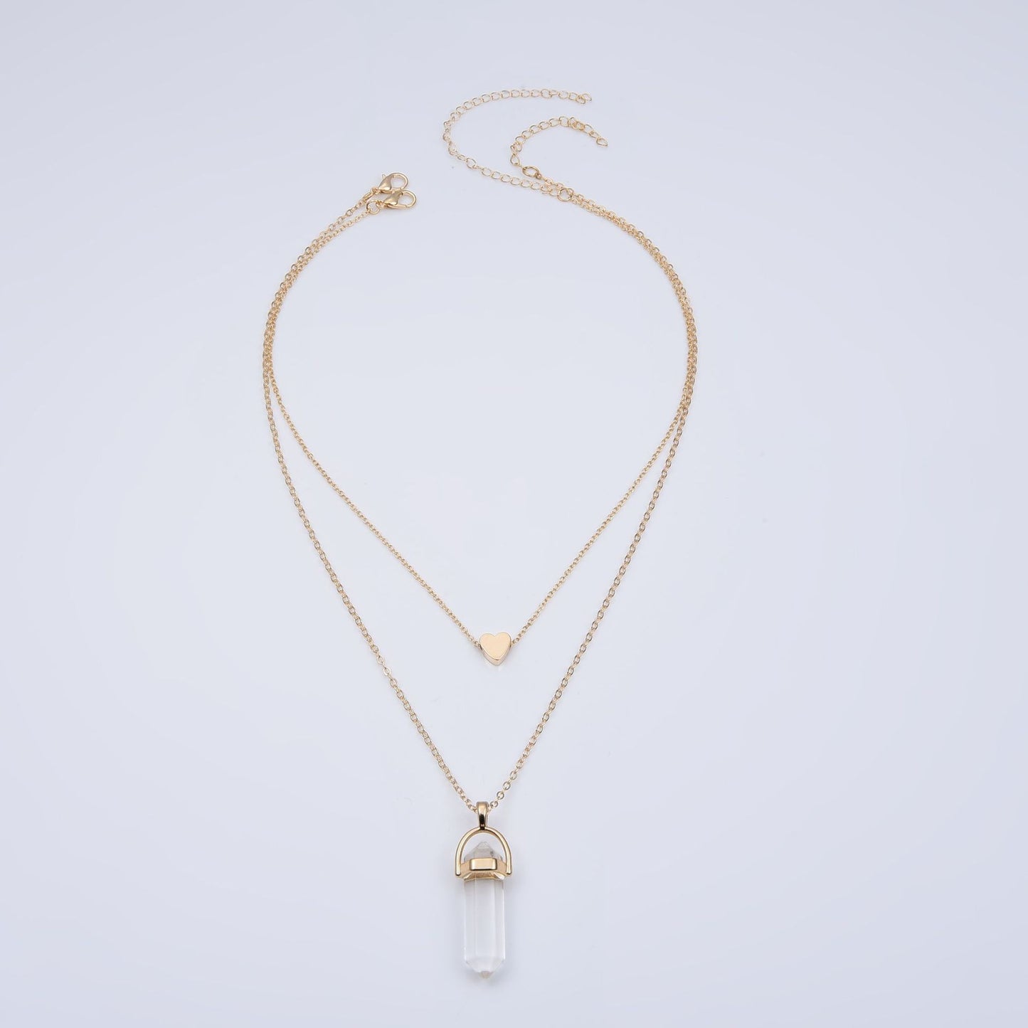 Women's Popular Hexagon Prism Double Layer Fashionable Golden Necklaces