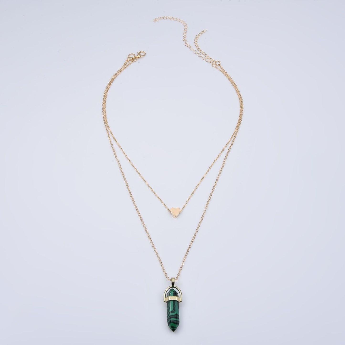 Women's Popular Hexagon Prism Double Layer Fashionable Golden Necklaces
