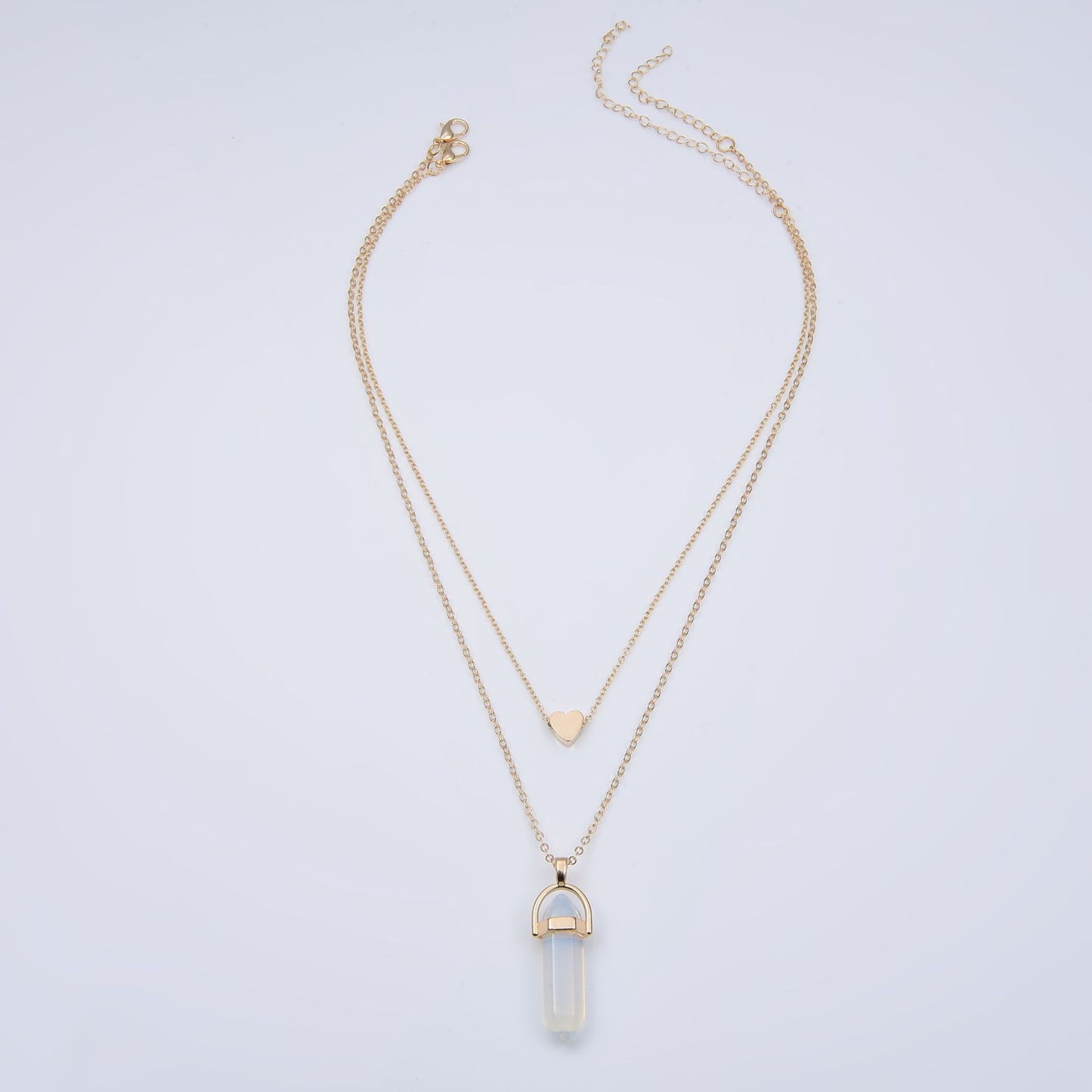 Women's Popular Hexagon Prism Double Layer Fashionable Golden Necklaces