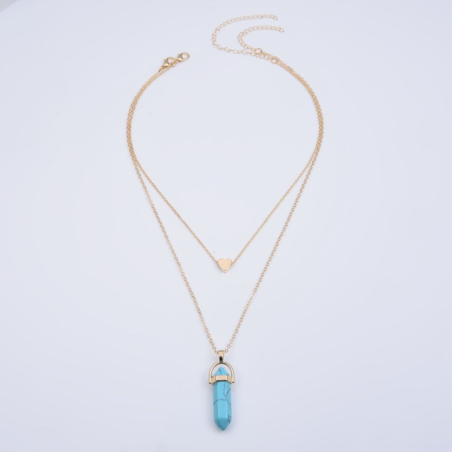 Women's Popular Hexagon Prism Double Layer Fashionable Golden Necklaces