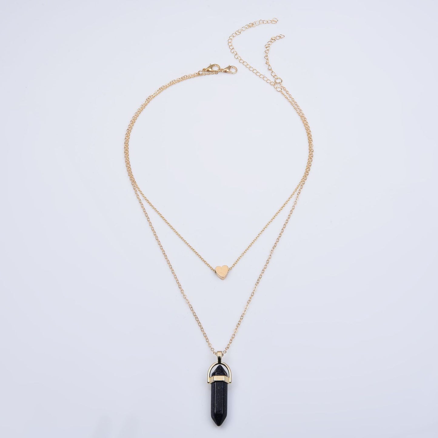 Women's Popular Hexagon Prism Double Layer Fashionable Golden Necklaces