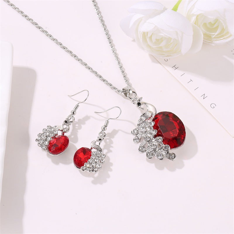 Fashion Personality Peacock Diamond Gem Ladies Jewelry Set