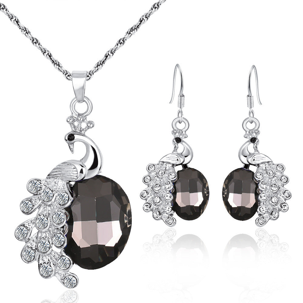 Fashion Personality Peacock Diamond Gem Ladies Jewelry Set