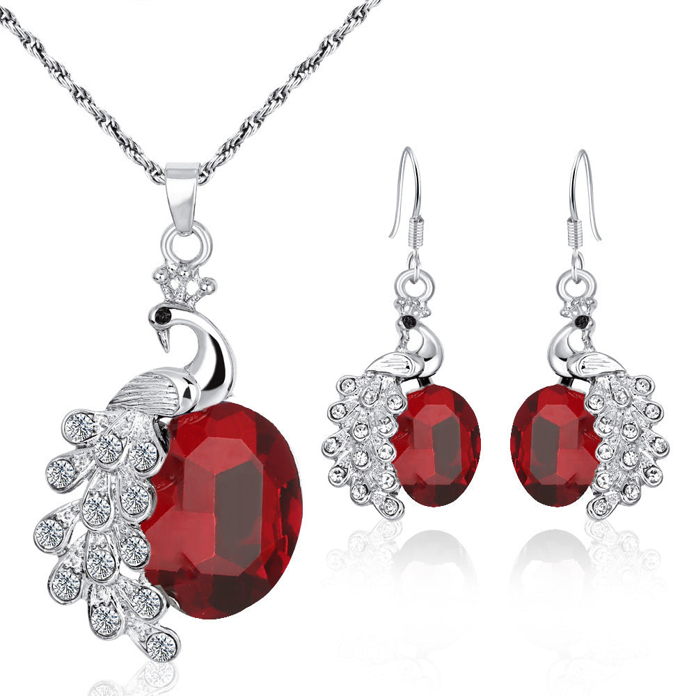 Fashion Personality Peacock Diamond Gem Ladies Jewelry Set