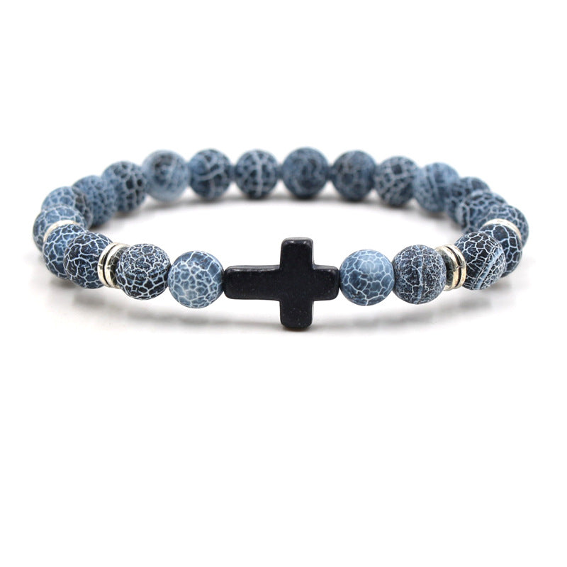 Natural Stone Black Cross Elastic Wire Mixed Bracelet