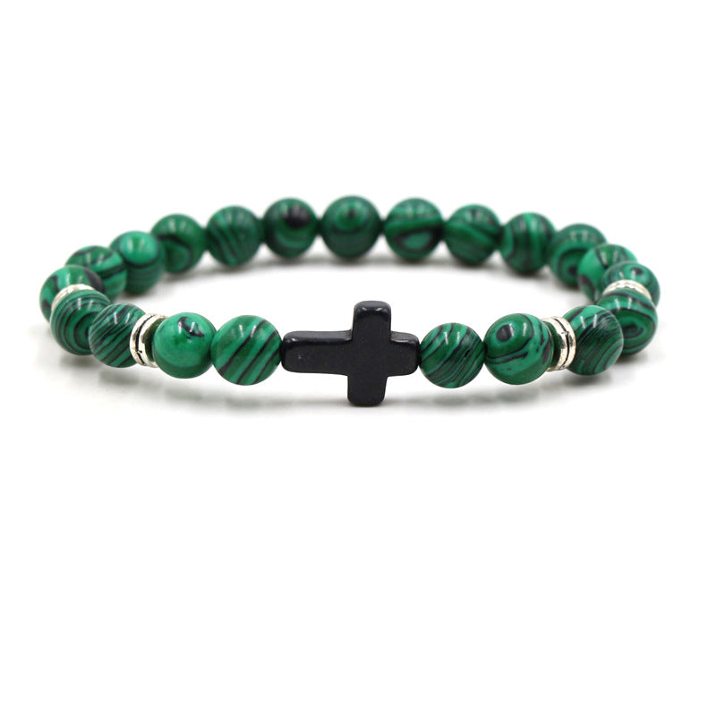 Natural Stone Black Cross Elastic Wire Mixed Bracelet