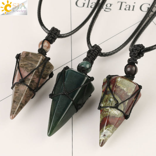 Women's Ornament Hand-woven Hexagonal Prism Stone Accessories Necklaces