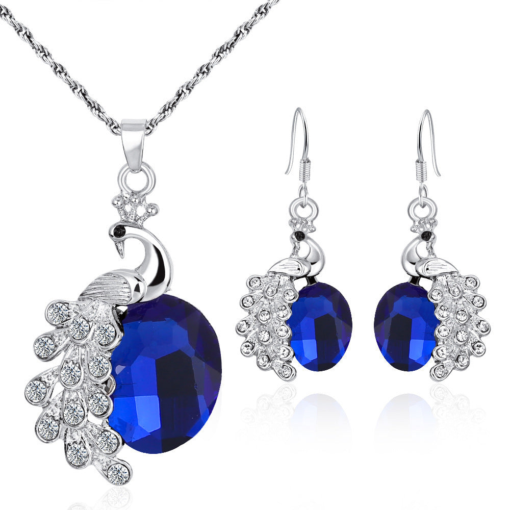 Fashion Personality Peacock Diamond Gem Ladies Jewelry Set