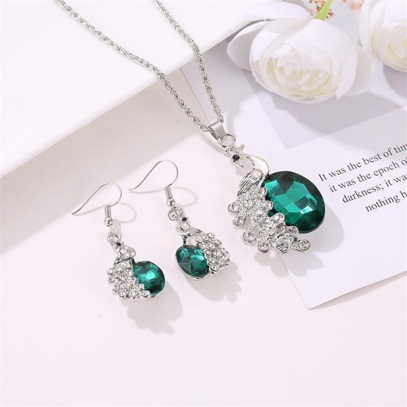 Fashion Personality Peacock Diamond Gem Ladies Jewelry Set