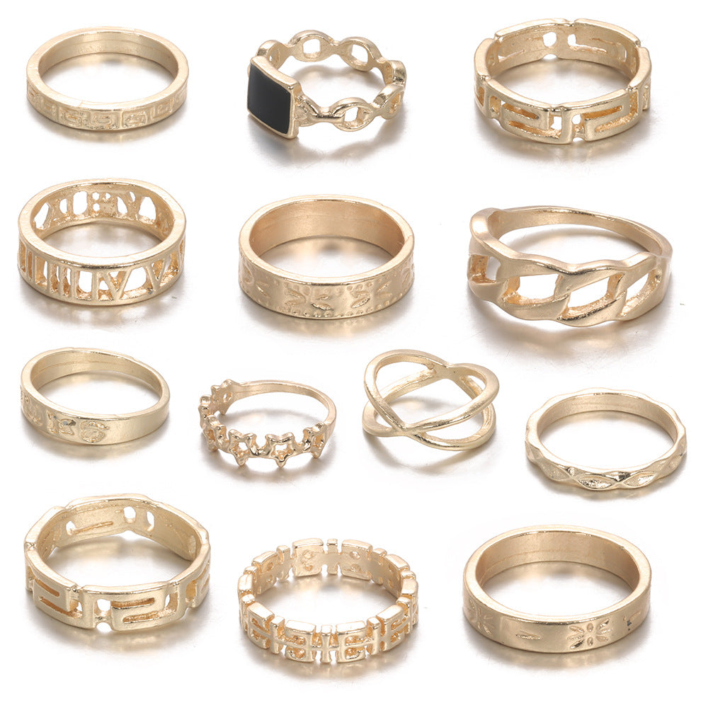 Exaggerated Personalized Punk Metal Black Pieces Rings