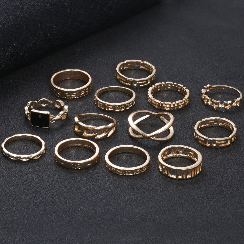 Exaggerated Personalized Punk Metal Black Pieces Rings