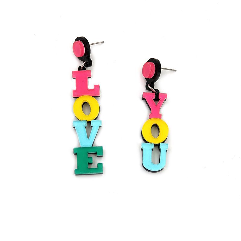 Women's Valentine's Day Color Fashion Acrylic Letter Earrings