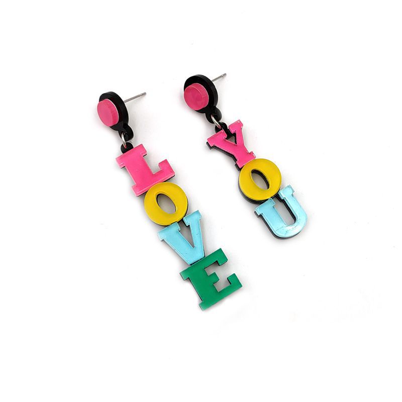 Women's Valentine's Day Color Fashion Acrylic Letter Earrings