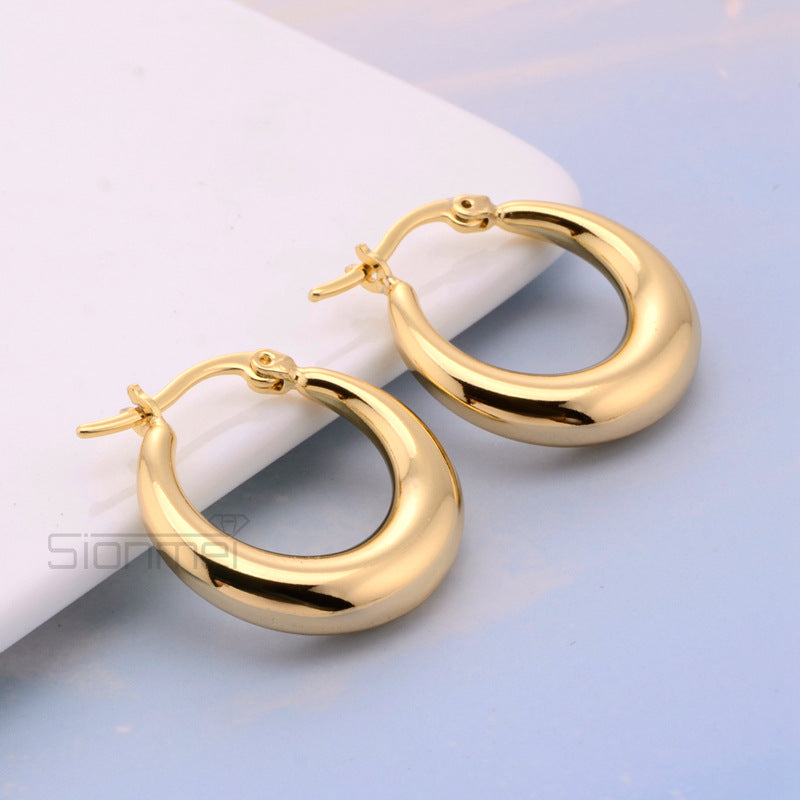 Big Ear Stylish Glossy Crescent-shaped Large Tube Hollow Earrings